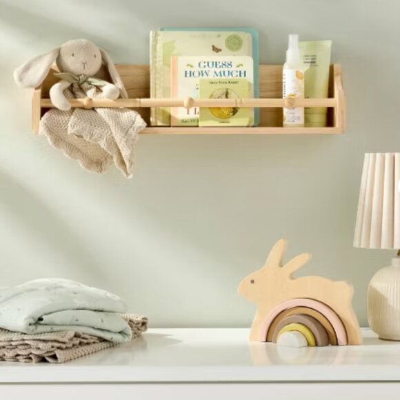 Hearth & Hand with Magnolia Rubberwood Nursery Single-Rail‎ Wall Shelf NWT - Picture 1 of 4